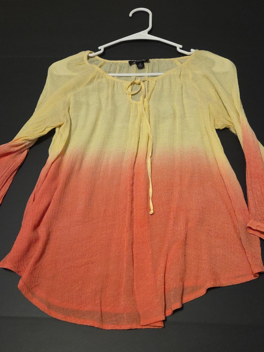 A. Byer Yellow to Orange Tie-Front Dip-Dye Tunic Festival